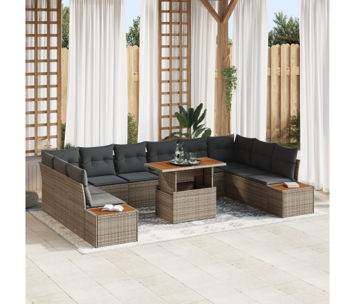 11 Gab. Dārza Sofa Komplekts Ar Spilveniem Pelēkā Polietilēna Rotangpalma Vidaxl