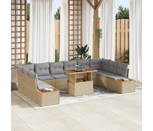 11 Daļu Dārza Dīvānu Komplekts Ar Spilveniem Bēšā Poli Rotangpalma Vidaxl