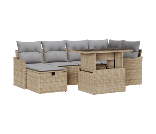 7 Gabalu Dārza Dīvānu Komplekts Ar Spilveniem Bēšs Poli Rotangpalma Vidaxl