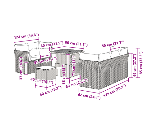 8 Gabalu Dārza Dīvānu Komplekts Ar Spilveniem Bēšs Poli Rotangpalma Akācija Vidaxl