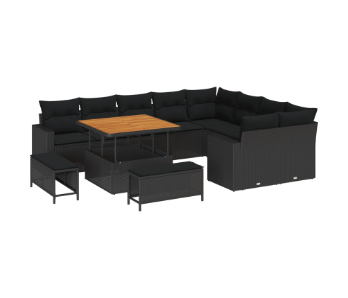 12 Daļu Dārza Dīvānu Komplekts Ar Spilveniem Melns Poli Rotangpalma Akācija Vidaxl
