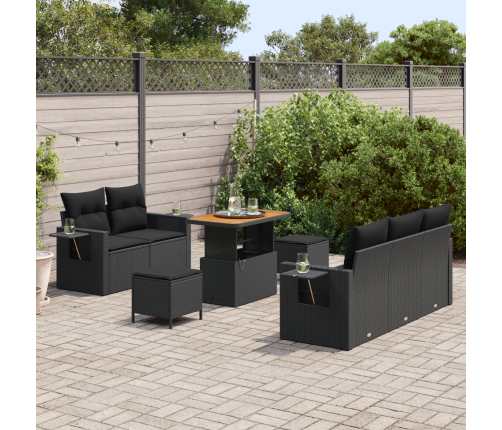 8 Daļu Dārza Dīvānu Komplekts Ar Spilveniem Melns Poli Rotangpalma Akācijas Vidaxl