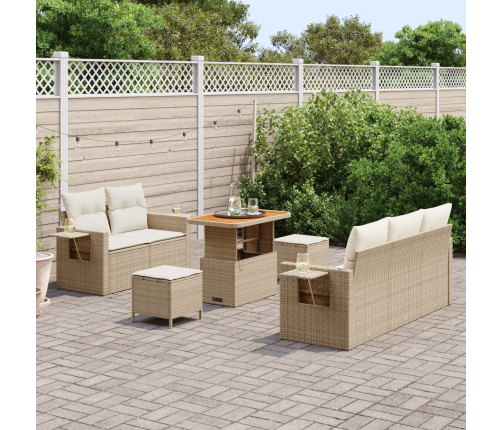 8 Daļu Dārza Dīvānu Komplekts Ar Spilveniem Bēžā Rotangpalmas Akācijā Vidaxl