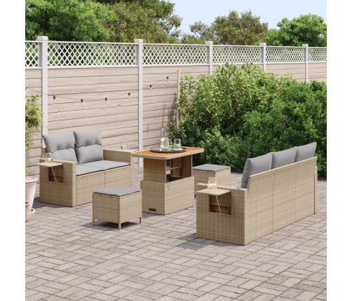 8 Gabalu Dārza Dīvānu Komplekts Ar Spilveniem Bēšs Poli Rotangpalma Akācija Vidaxl