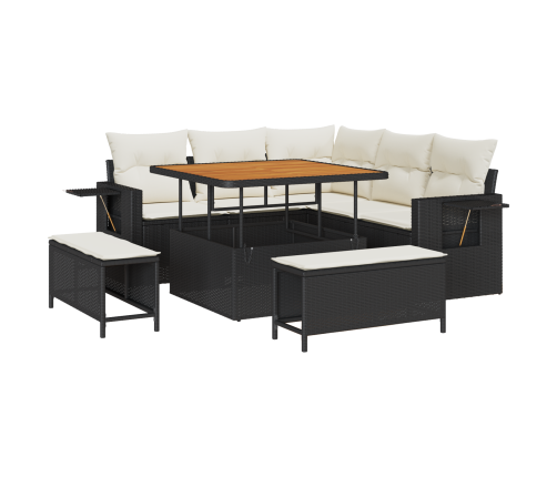 8 Daļu Dārza Dīvānu Komplekts Ar Spilveniem Melns Poli Rotangpalma Akācija Vidaxl