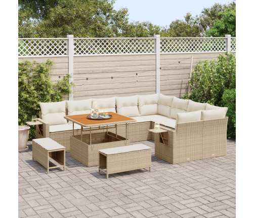 12 Daļu Dārza Dīvānu Komplekts Ar Spilveniem Bēšā Polirotangpalmas Akācijā Vidaxl