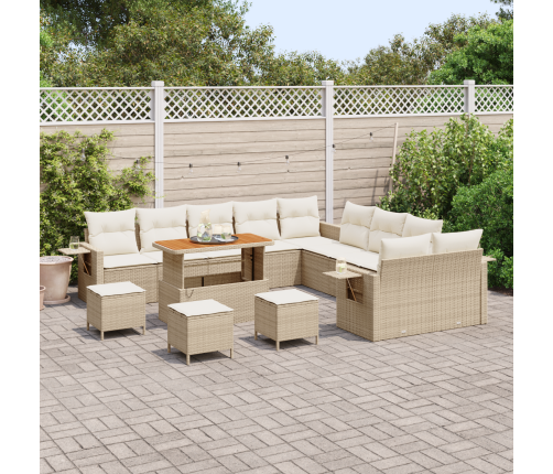 14 Gabalu Dārza Dīvānu Komplekts Ar Spilveniem Bēšā Polietilēna Rotangpalma Akācija Vidaxl