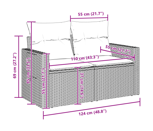 14 Gabalu Dārza Dīvānu Komplekts Ar Spilveniem Bēšā Polietilēna Rotangpalma Akācija Vidaxl