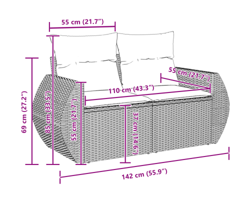 8 Gabalu Dārza Dīvānu Komplekts Ar Spilveniem Melnā Polietilēna Rotangpalmas Akcijā Vidaxl