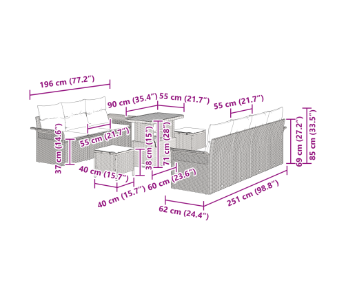 10 Gabalu Dārza Dīvānu Komplekts Ar Spilveniem Bēšs Poli Rotangpalma Akācija Vidaxl