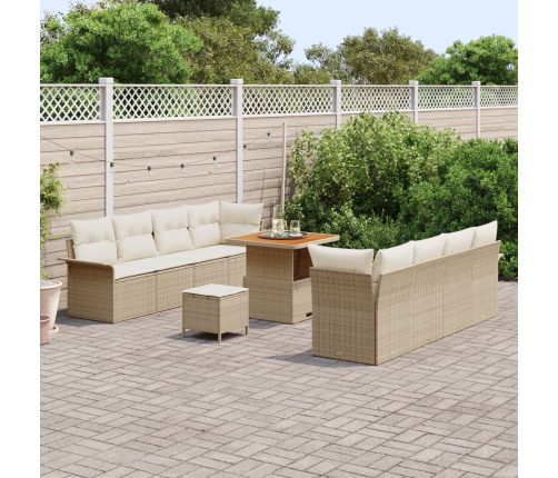 11 Gabalu Dārza Dīvāna Komplekts Ar Spilveniem, Bēšs, Poli Rotangpalma, Akācija Vidaxl