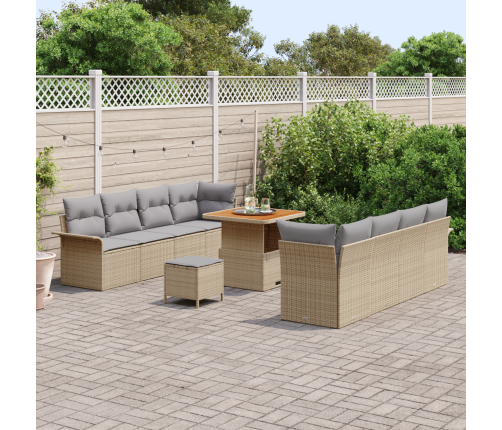 11 Gabalu Dārza Dīvānu Komplekts Ar Spilveniem Bēša Poli Rotangpalma Akācija Vidaxl