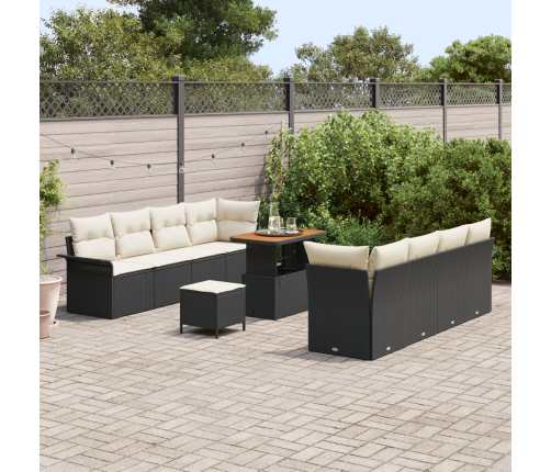 11 Daļu Dārza Dīvānu Komplekts Ar Spilventiņiem Melnā Poli Rotangpalmas Akācija Vidaxl