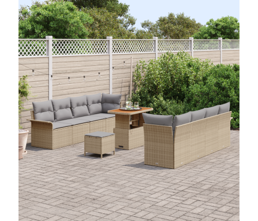 11 Daļu Dārza Sofa Komplekts Ar Spilveniem Bēšs Polietilēna Rotangpalma Akācija Vidaxl