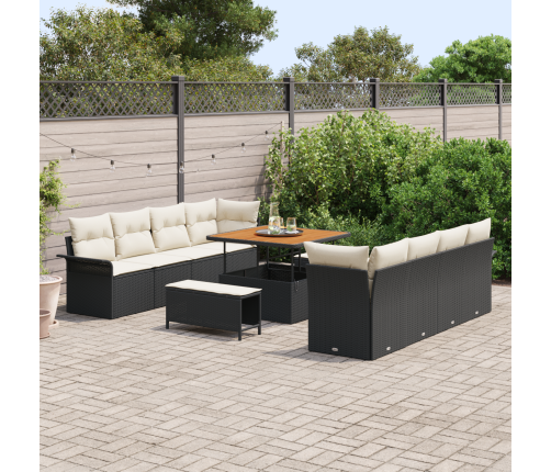 11 Gabalu Dārza Dīvānu Komplekts Ar Spilveniem Melnā Poli Rotangpalma Akācija Vidaxl