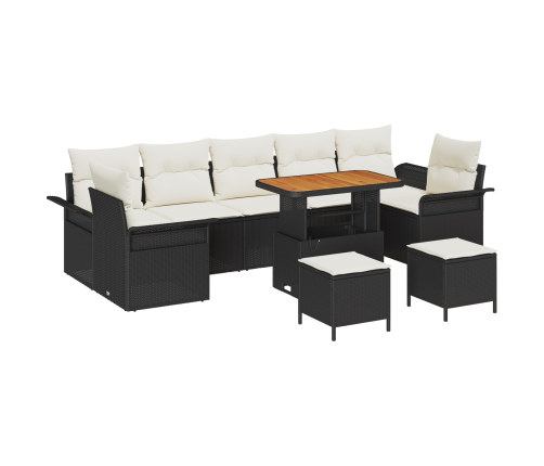 10 Daļu Dārza Dīvānu Komplekts Ar Spilveniem Melnā Poli Rotangpalmas Akācijā Vidaxl