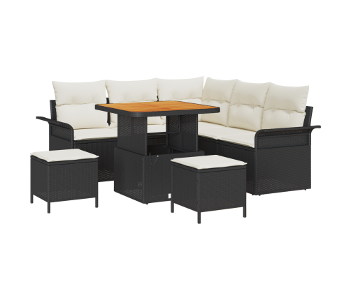 8 Daļu Dārza Dīvānu Komplekts Ar Spilveniem Melnas Poli Rotangpalmas Akācijas Vidaxl