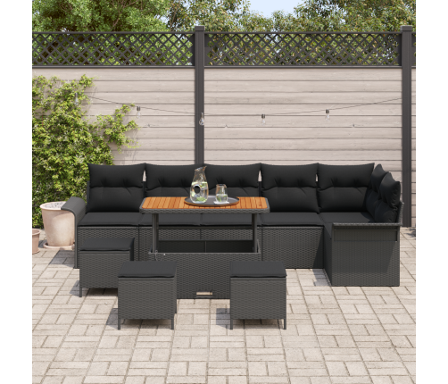 10 Gabalu Dārza Dīvānu Komplekts Ar Spilveniem Melns Poli Ratanā Akācijā Vidaxl