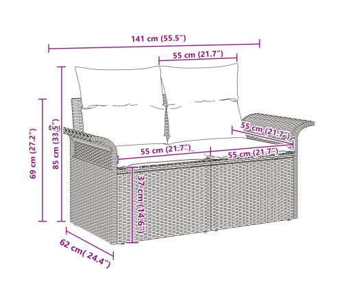 10 Gabalu Dārza Dīvānu Komplekts Ar Spilveniem Melns Poli Ratanā Akācijā Vidaxl
