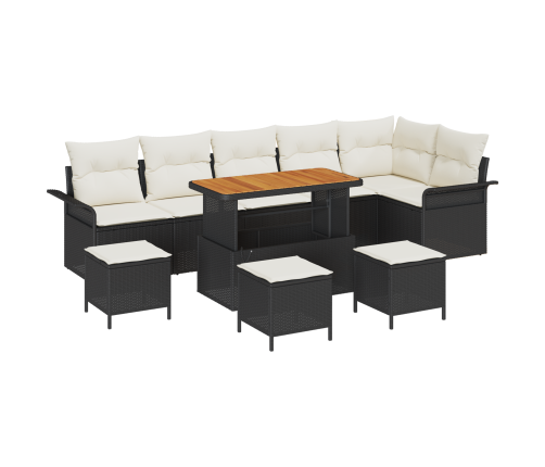 10 Daļu Dārza Dīvānu Komplekts Ar Spilveniem Melnā Poli Rotangpalmas Akācijas Vidaxl