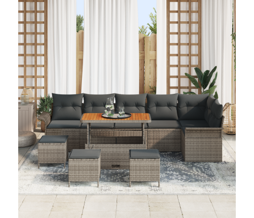 10 Daļu Dārza Dīvānu Komplekts Pelēkā Krāsā Ar Spilventiņiem - Poli Rotangpalma, Akācija Vidaxl