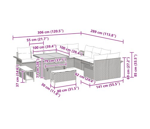 13 Daļīgs Dārza Dīvānu Komplekts Ar Spilveniem Bēšā Poli Rotangpalmas Akācijām Vidaxl