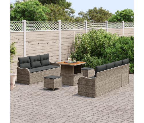 10 Daļu Dārza Dīvānu Komplekts Ar Spilveniem Pelēkā Poliratanā Akācijā Vidaxl