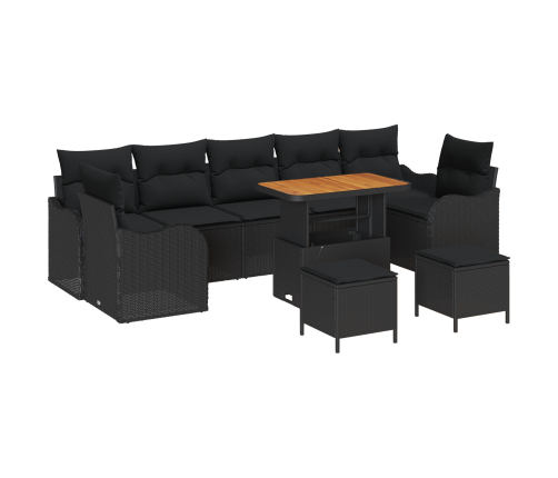10-Daļu Dārza Dīvānu Komplekts Ar Spilveniem Melnā Poli Rotangpalmas Akācijas Vidaxl