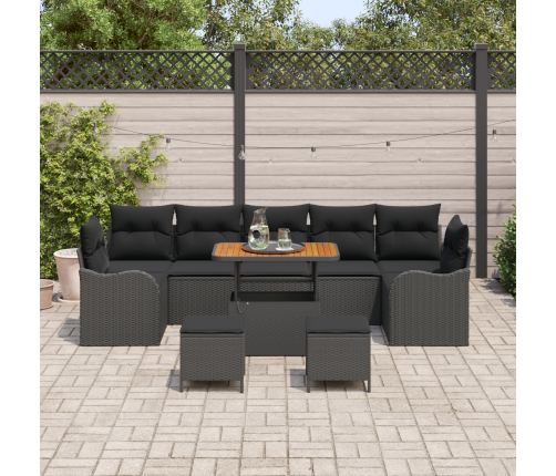 10-Daļu Dārza Dīvānu Komplekts Ar Spilveniem Melnā Poli Rotangpalmas Akācijas Vidaxl