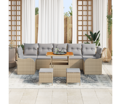 10 Gabalu Dārza Dīvānu Komplekts Ar Spilveniem Bēšā Poli Rotangpalmas Akācijas Vidaxl