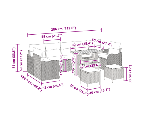 10 Daļu Dārza Dīvānu Komplekts Ar Spilveniem Pelēkā Poli Rotangpalma Akācijai Vidaxl