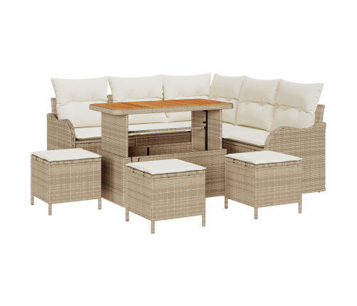 9 Daļas Dārza Dīvānu Komplekts Ar Spilveniem, Bēšs Poli Rotangpalma Akācija Vidaxl