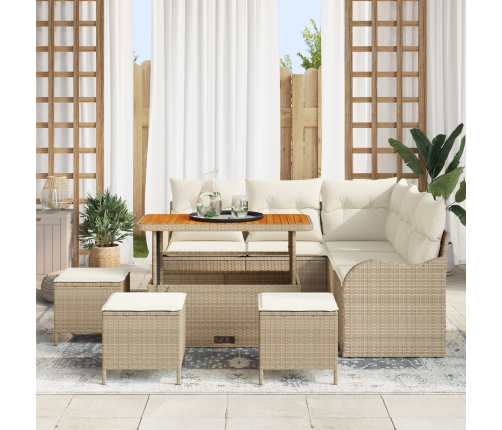 9 Daļas Dārza Dīvānu Komplekts Ar Spilveniem, Bēšs Poli Rotangpalma Akācija Vidaxl