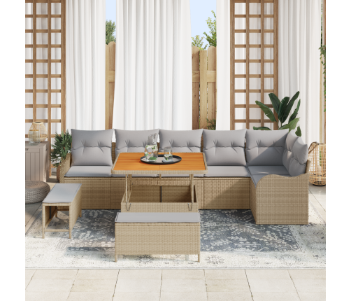 9 Daļīgs Dārza Dīvānu Komplekts Ar Spilveniem Bēšs Poli Rotangpalma Akācija Vidaxl