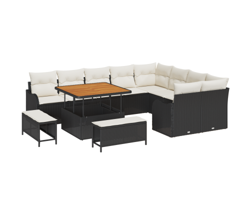 12 Daļu Dārza Dīvānu Komplekts Ar Spilveniem Melnā Poli Rotangpalma Akācija Vidaxl