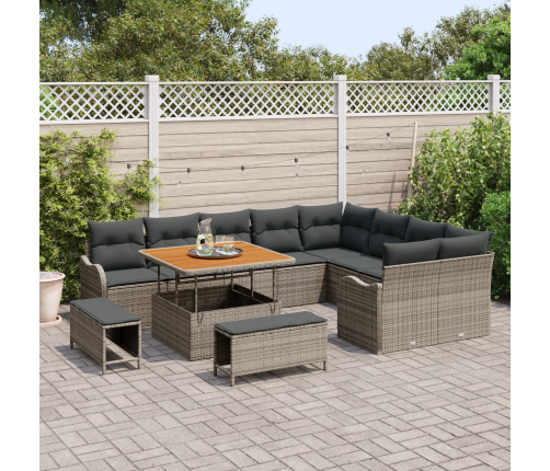 12 Daļu Dārza Dīvāna Komplekts Ar Spilveniem Pelēks Poli Rotangpalma Akācija Vidaxl