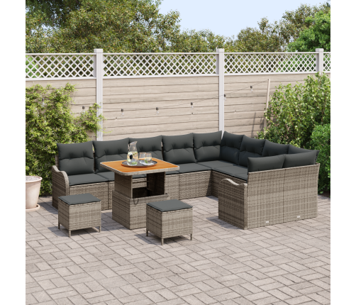 12 Daļu Dārza Dīvānu Komplekts Ar Spilveniem Pelēkā Poli Ratana Vidaxl