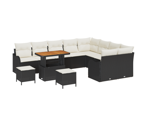 12 Daļu Dārza Dīvānu Komplekts Ar Spilveniem Melnā Poli Rotangpalmas Akācijā Vidaxl