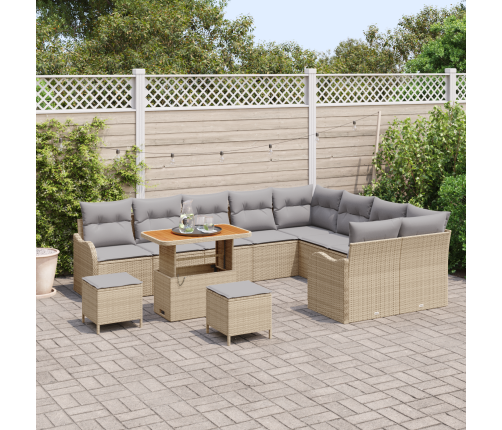 12 Daļu Dārza Dīvānu Komplekts Ar Spilveniem Bēšs Poliratanas Akācija Vidaxl