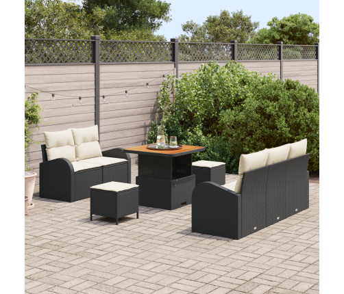 8 Daļīgs Dārza Dīvānu Komplekts Ar Spilveniem Melnā Poli Rotangpalmas Akācijas Vidaxl