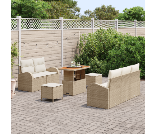 8 Daļu Dārza Dīvānu Komplekts Ar Spilveniem Bēšs Poli Rotangpalma Akācija Vidaxl