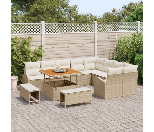 12 Daļu Dārza Dīvānu Komplekts Ar Spilveniem Bēšā Rotangpalmas Akācijas Vidaxl