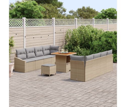 11 Daļu Dārza Dīvānu Komplekts Ar Spilveniem, Bēšs, Poli Rotangpalma, Akācija Vidaxl