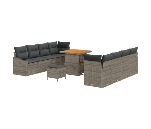 11 Daļu Dārza Dīvānu Komplekts Ar Spilveniem Pelēks Poli Rotangpalma, Akācija Vidaxl