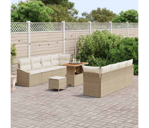 11 Daļu Dārza Dīvāna Komplekts Ar Spilveniem Bēšs Polietilēna Rotangpalma Akācija Vidaxl