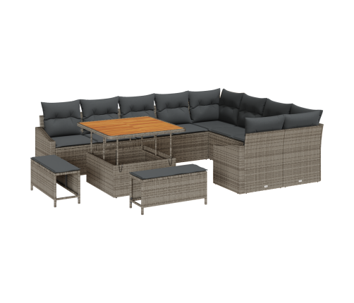 12 Daļu Dārza Dīvānu Komplekts Ar Spilveniem Pelēks Polietilēna Rotangpalma Akācija Vidaxl