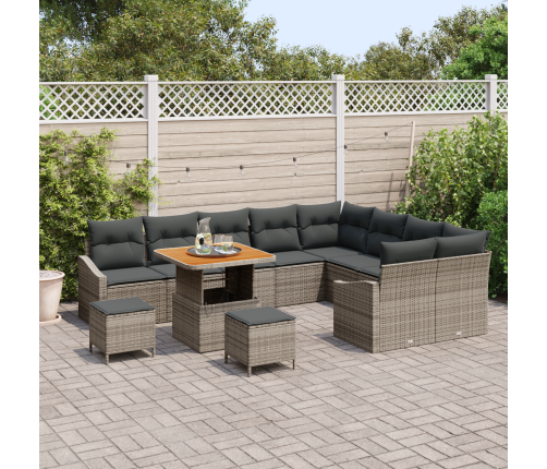 12 Gabalu Dārza Dīvānu Komplekts Ar Spilveniem Pelēks Polirattan Akācija Vidaxl