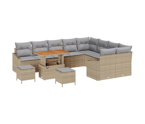 12 Daļu Dārza Dīvānu Komplekts Ar Spilveniem Bēšs Poliratanis Akācija Vidaxl