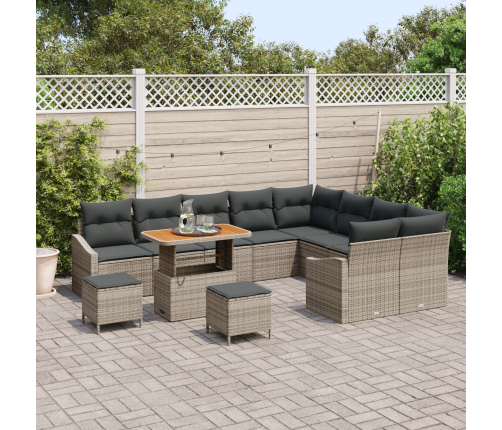 12 Daļu Dārza Dīvānu Komplekts Ar Spilveniem Pelēks Poliratanis Akācija Vidaxl