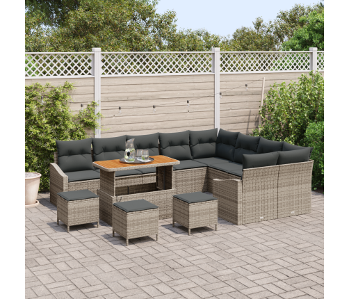 13 Daļu Dārza Dīvānu Komplekts Ar Spilveniem Pelēkas Poliratanas Akācijām Vidaxl